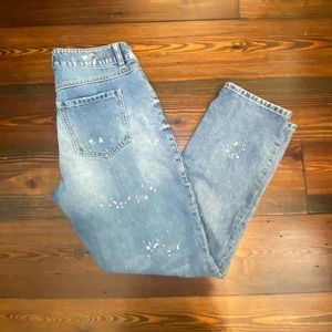 CAbi light washed distressed straight legged jeans